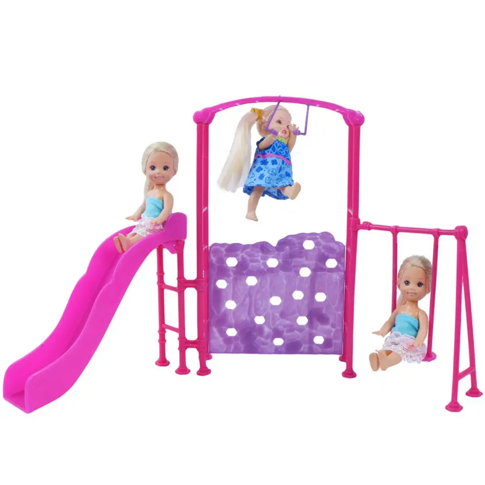 Fashion Mix Doll Accessories Double Bed Furniture Mini Swing Play Toy for 4 Inch Barbie Doll Playhouse Kids DIY Toys