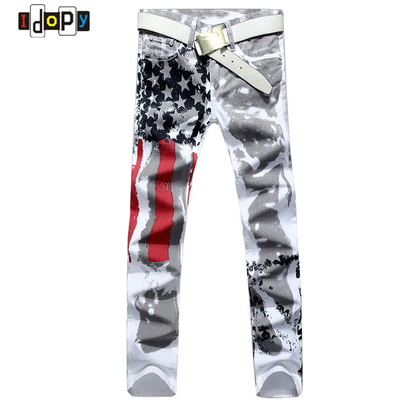 2018 New Fashion Mens American USA Flag Printed Jeans Straight Slim Fit Trousers Plus Size 38 40 42 Casual Jeans Pants For Men 2018 New Fashion Mens American USA Flag Printed Jeans Straight Slim Fit Trousers Plus Size 38 40 42 Casual Jeans Pants For Men