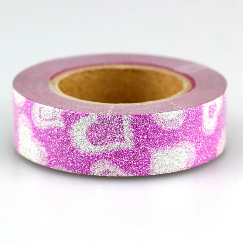15mm*10m White Heart on Pink Glitter Tape Decorative Washi Tape Paper