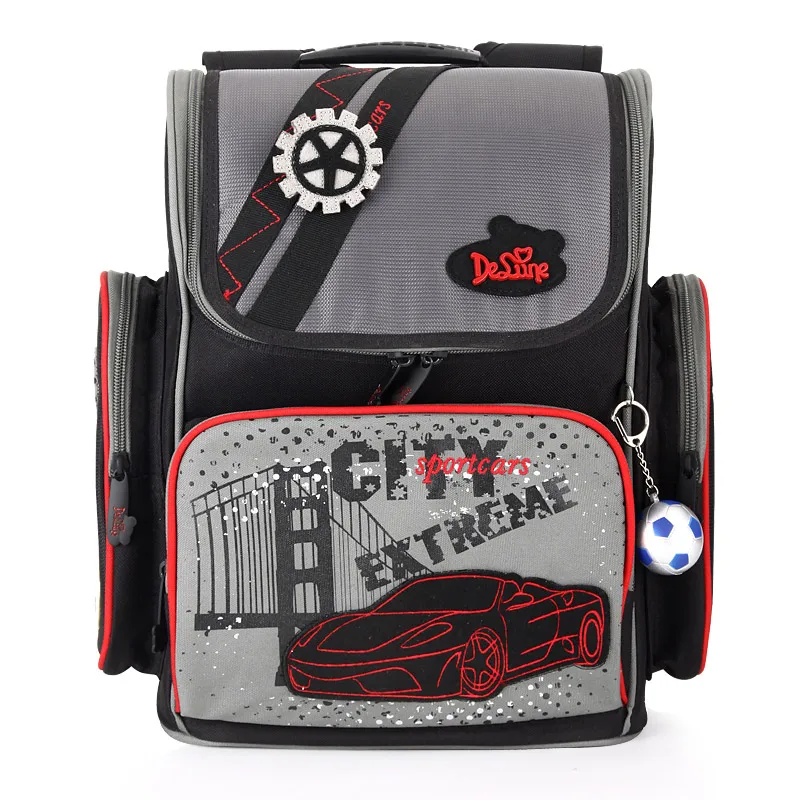 

Fashion Brand Delune Kids School Bags Children Cool Racing Car Pattern Orthopedic Backpacks For 1-3 Grade Students Baby Boys