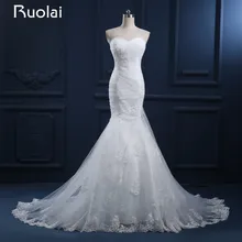 Real Photo 2016 Sexy Ruffles Sweetheart Tulle Appliques Beaded Long Mermaid Wedding Dress Bridal Gown Vestido de Novia ASAW48