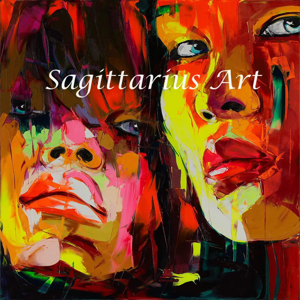 

Francoise Nielly Designer Hand Painted Untitled 533 Two Cool Face Palette knife Abstract Oil Painting Canvas Home Decor Fine Art