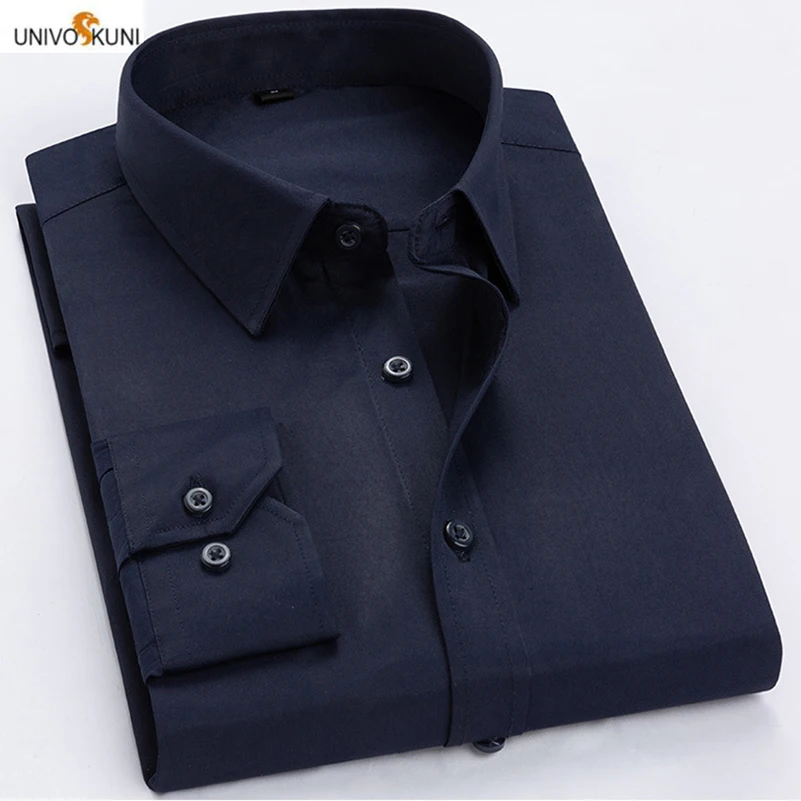 UNIVOS KUNI,, мужская рубашка, одноцветная, с длинным рукавом, нагрудный карман, платье, костюмы, бизнес дизайн, повседневная, большой размер 7XL Q6058