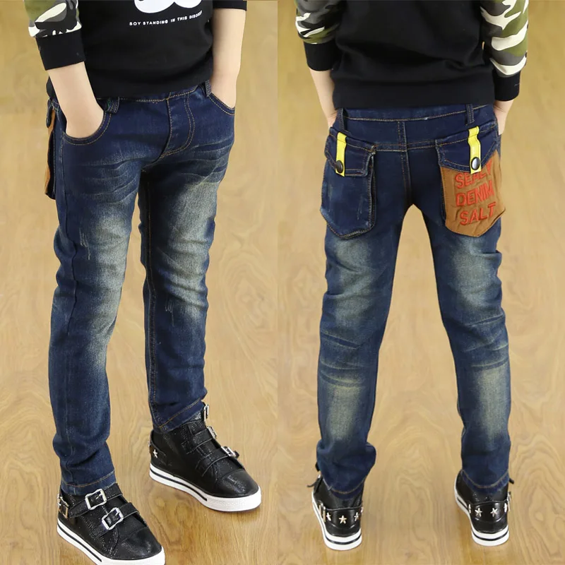 Весенние новые модные корейские штаны для мальчиков, Детские импортные товары, хлопковые потертые джинсы, джинсы для мальчиков