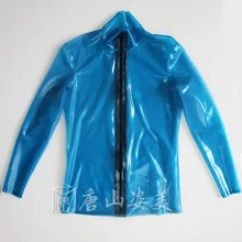 Сексуальный латексный прозрачный синий Топы женские, пикантные, латексные топы с молнией спереди