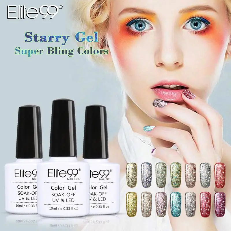 

Elite99 Soak Off Starry Nail Polish UV Gel LED Glitter Lacquer Polish Manicure 10ml Super Bling Vernis Semi Permanent Enamel