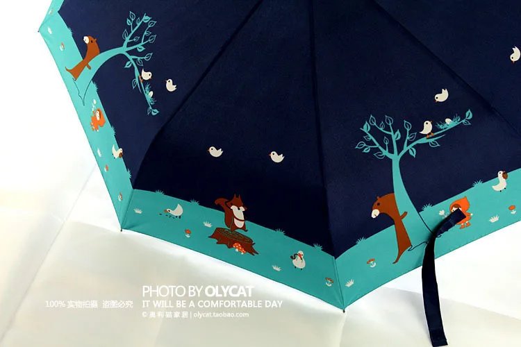 FGHGF качество творчества автоматический зонт с деревянной ручкой пейзаж животных Три Складной Anti UV ветрозащитный зонтик Paraguas
