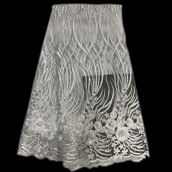 

African Lace Fabric High Quality Lace French Swiss Lace Fabrie Embroidery Polyester Tulle Lace Fabric With Beaded X158-1