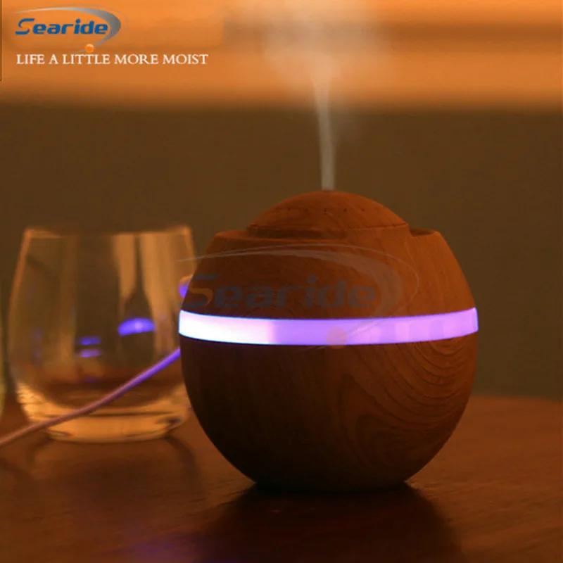

300ML Mini USB Ultrasonic Air Humidifier Wood Grain Aroma Diffuser Purifier 7 Color Change LED Night Light For Car Office Home