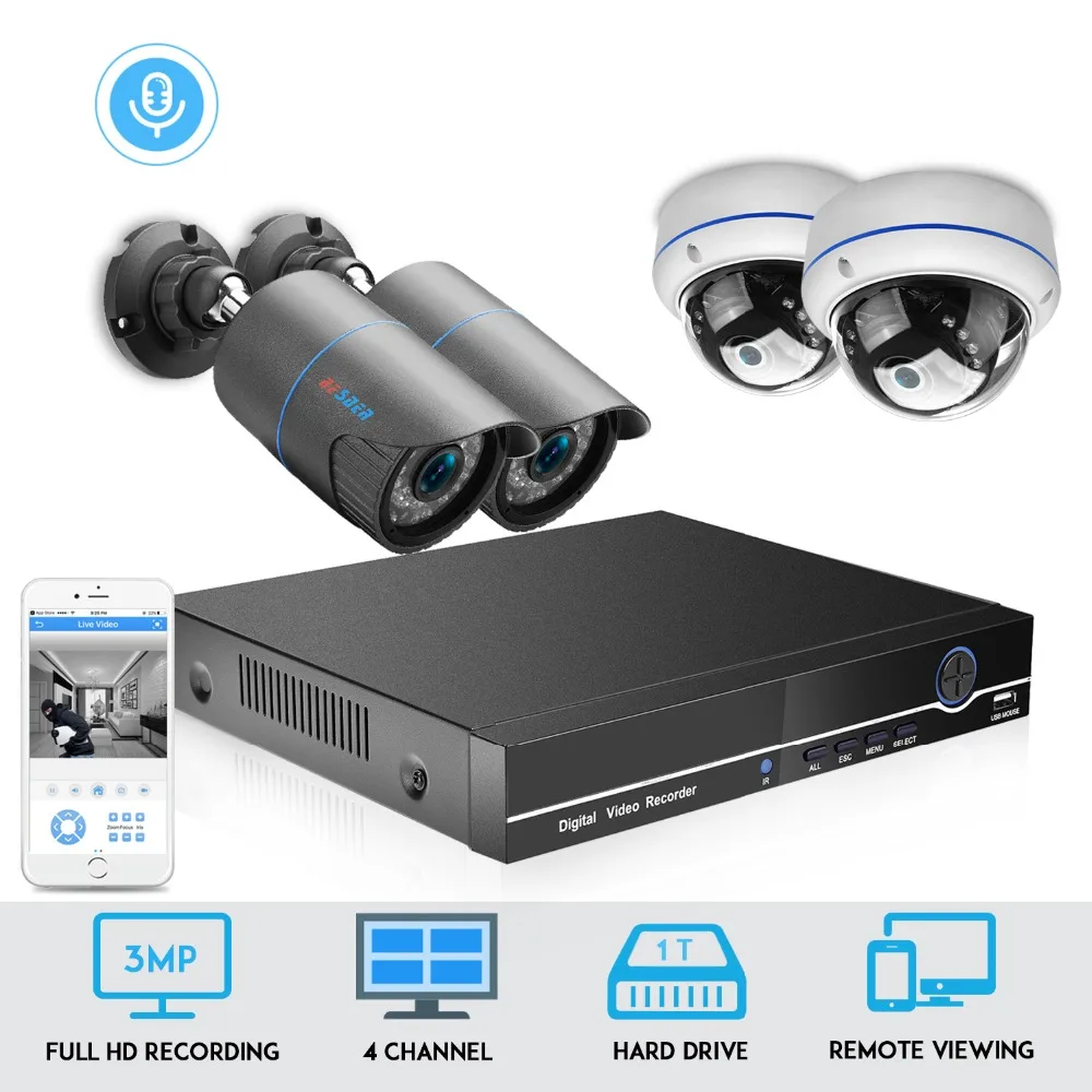 BESDER 4 канальная система видеонаблюдения 48 в комплекты PoE 4x1080P наружная IP66 H.265 IP
