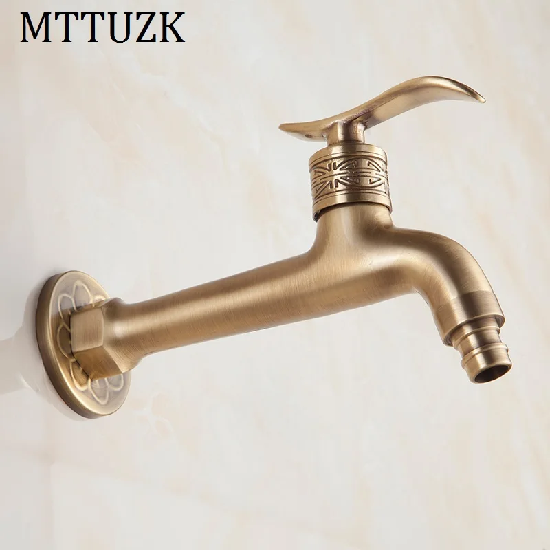 MTTUZK Antique Brass Finish Bathroom Mop Faucet Wall Mount Washing