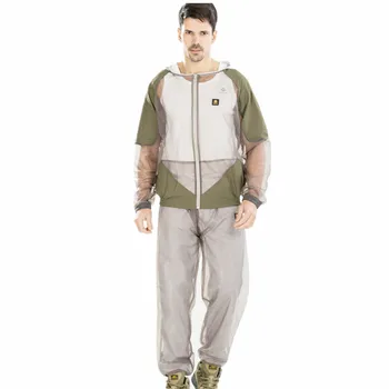 

Summer anti mosquito sets tops pants suits men outdoor camping hunting fishing quick dry breathable hooded hat with mosquito net