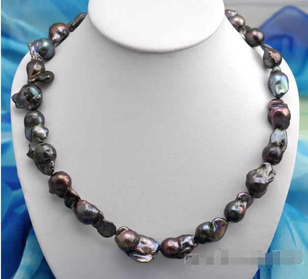 

fast30mm baroque black keshi reborn pearl necklace 17.5inch