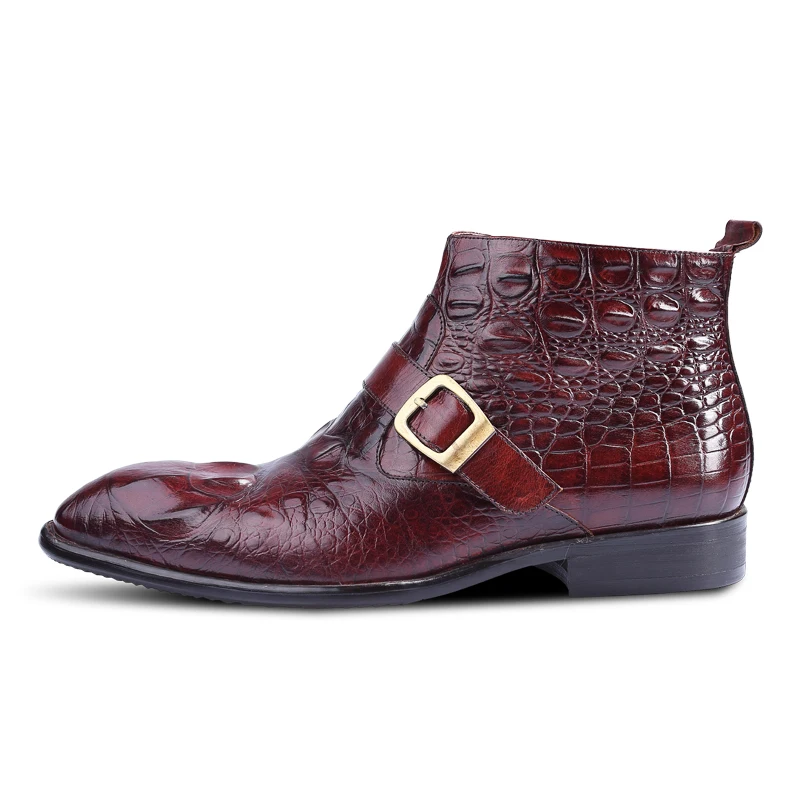 Высококачественная брендовая одежда Для мужчин Винтаж боковой застёжкой-молнией из натуральной кожаная мужская обувь зимняя обувь на низком каблуке сапоги мужские короткие обувь с острым носом, однотонные