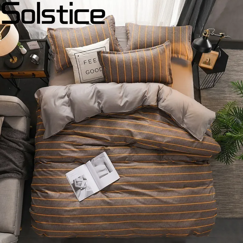 

Solstice Fashion Brown Stripes Style Print Bedding Set Bedclothes Duvet Cover PillowCase Bed Sets Flat Sheet Bedlinings Kit