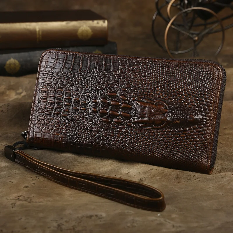 Crocodile Pattern Male Purse Long Zipper Bag Vintage Business Men Wallet Genuine Leather Clutch Bag Men's Clutch Crocodile Pattern Male Purse Long Zipper Bag Vintage Business Men Wallet Genuine Leather Clutch Bag Men's Clutch