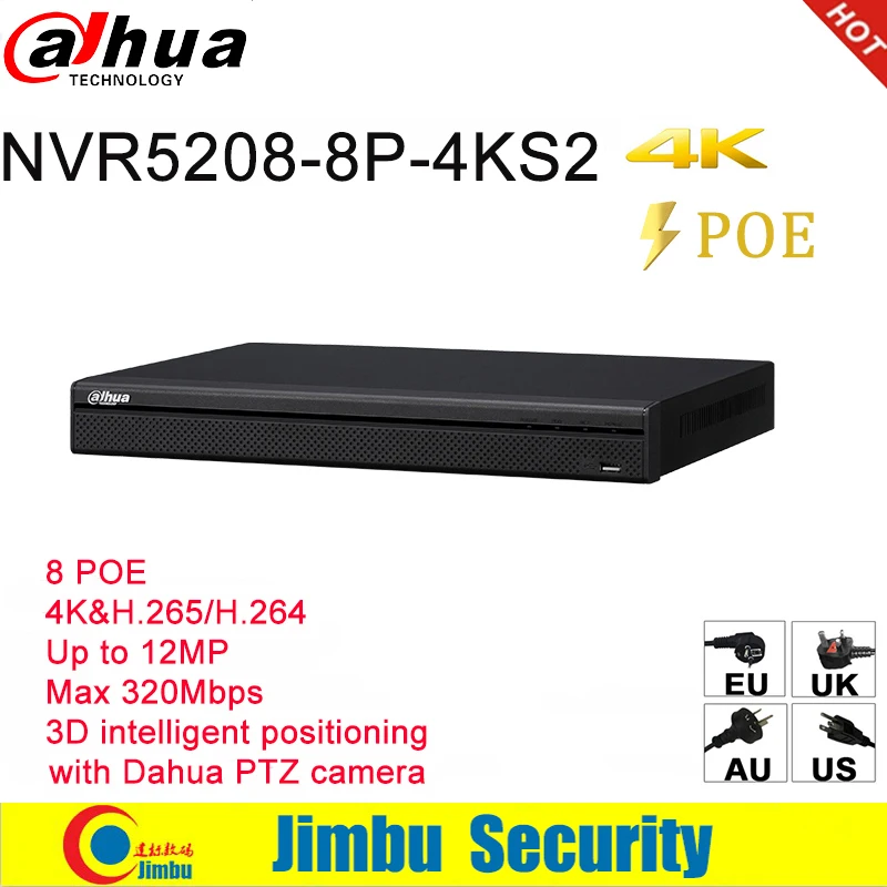 

Dahua NVR 8CH 4K Video Recorder NVR5208-8P-4KS2 tripwire face detection 8 POE 4K&H.265 Up To 12mP 3D intelligent positioning