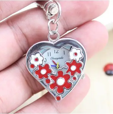

Purple pink Flower Pocket Watch Necklace Pendant Heart shape Girl Lady Women New P63