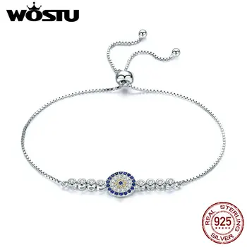 

WOSTU Brand New Real 925 Sterling Silver Vintage Blue Zircon Stone Link Chain Bracelet For Women Fine Jewelry Gift BKB006