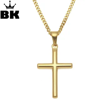 

Mini Cross Pendant Necklace Gold Color Hiphop Stainless Steel Golden Jesus Charming Jewelry For Men Women With Cuban Chain