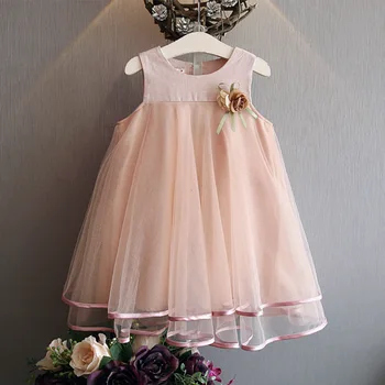 

Satin Mesh Girls Summer Dress Casual Elegant Flowers Kids Children's Clothing