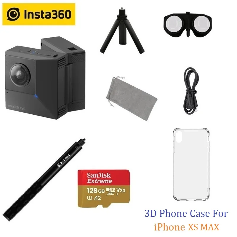 Insta360 EVO 5,7 K видео 180 3D Очки виртуальной реальности VR/панорамный Insta 360 Камера для устройств на базе Android и iPhone XS/Xs Max/XR/iPhone X/8/8 plus/7/7 plus/6s/6s плюс - Цветной: Bundle 6