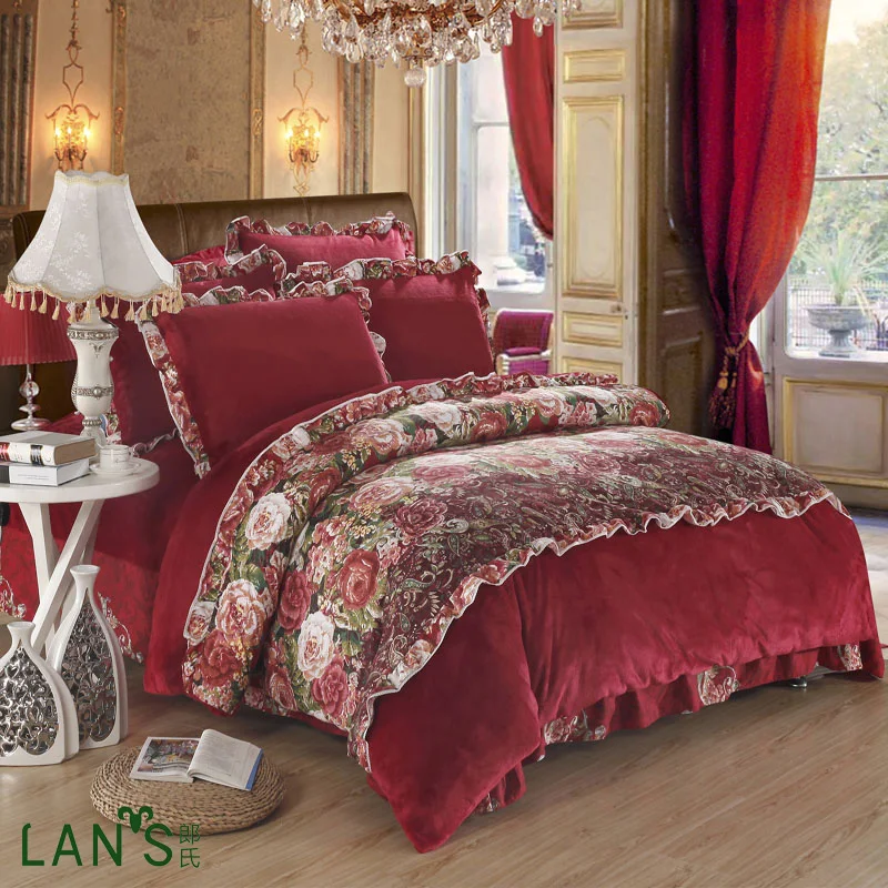 Soft Velvet Reactive Printed 4pcs Bedding Sets Queen King