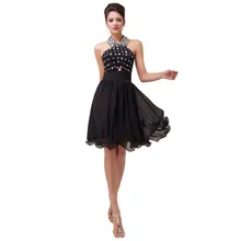 2017 kurze Cocktailkleider Günstige Schwarz Pailletten Prom Kleider Halfter Knielangen Chiffon Party Kleider Für Besondere Anlässe Nach Maß