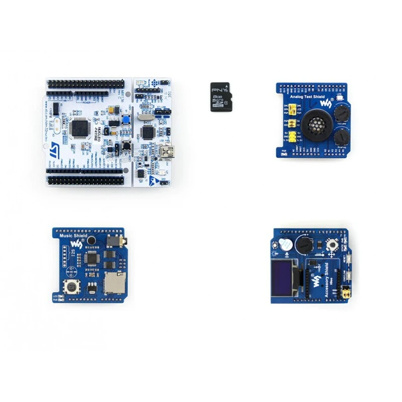 

Modules NUCLEO-F411RE Package B = NUCLEO-F411RE+ Accessory Shield +Analog Test Shield +Music Shield