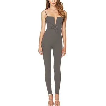 

Sexy Cut Out Deep V Bandage Jumpsuit Women Sleeveless Backless Bodycon Rompers White Womens Jumpsuit Summer Party Playsuit 2019