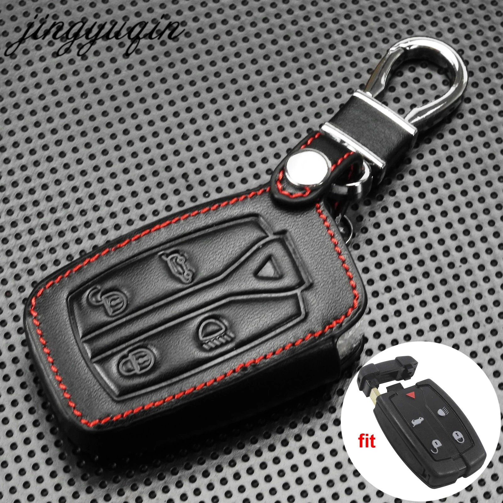 

jingyuqin 5 Button Remote Key Leather Cover Fob Case Fit For Land Rover Freelander 2 3