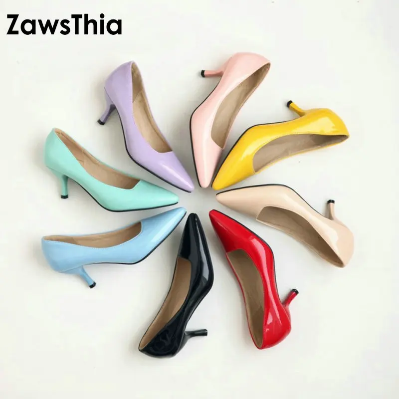 ZawsThia/женские туфли-лодочки на высоком каблуке; классические пикантные женские офисные туфли на тонком каблуке; цвет желтый, фиолетовый; женские модельные туфли на шпильке