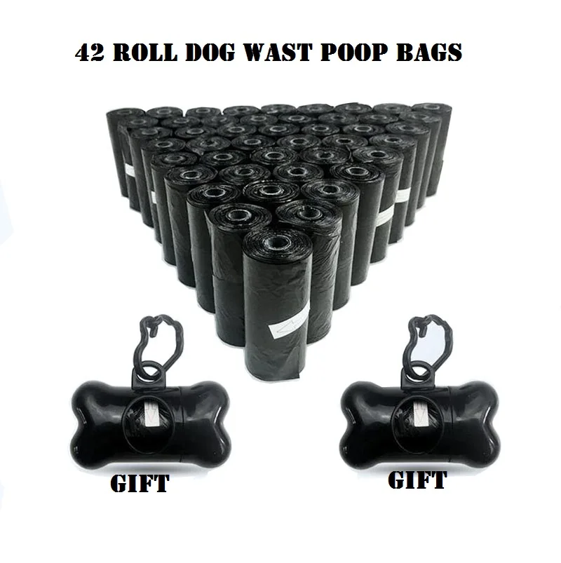 Высокое качество 12/20/42 рулонов собака мешки для мусора с дозатором и поводка клип мешок корма для домашних животных прочный пополнения Rolls Черный Pooper - Цвет: 42 Roll Black