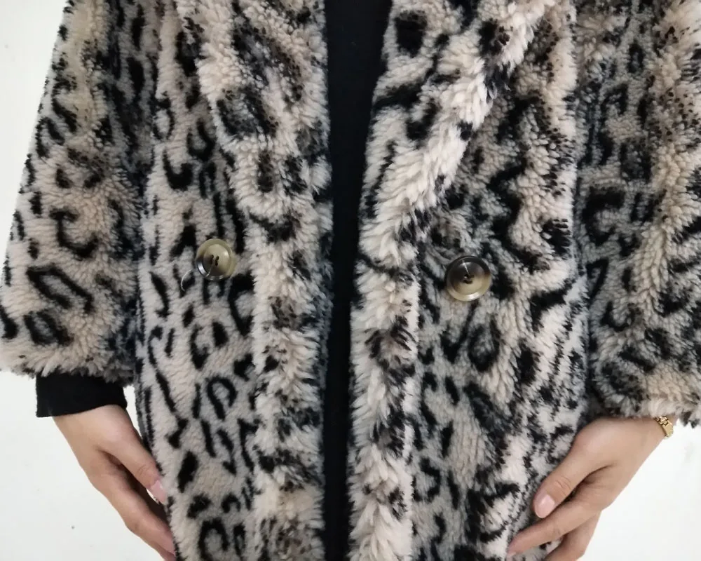 Leopard Wool Fur Kaban Winter Coat Women Long Real Fur Coat Teddy Bear Sheep Shearing Manteau Femme Hiver Clothes 2018 Plus Size