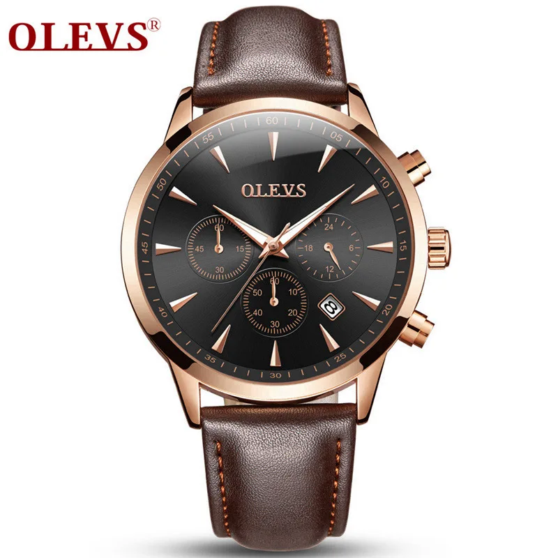 OLEVS relojes hombre мужские часы Топ бренд класса люкс erkek kol saati водонепроницаемые спортивные часы montre homme uhren herren часы - Цвет: Brown glod black men