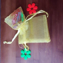 100 шт 11*16 см желтая подарочная Сумка из органзы стенд для ювелирных украшений сумка на шнурке для браслета/ожерелья Мини сумка из пряжи