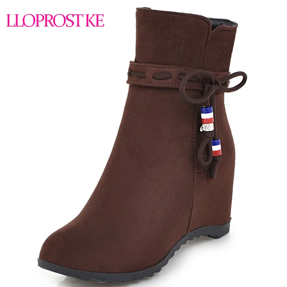 

Lloprost ke Autumn Women Flcok Boots Wedges Heel Side Zipper Boots Casual Shoes Round Toe Martin Boots Ankle Boots Size 43 D698
