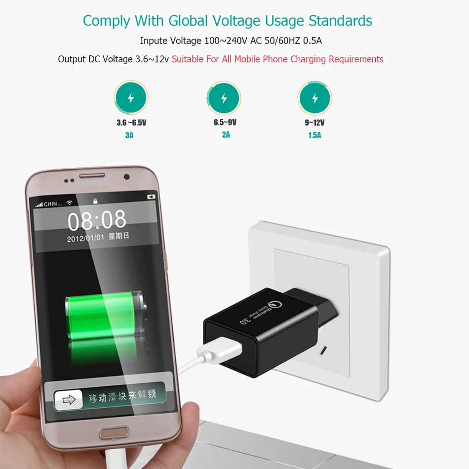 Зарядное устройство для телефона Qualcomm Quick Charge 3 0 EU Plug Enchufe USB быстрый мобильный