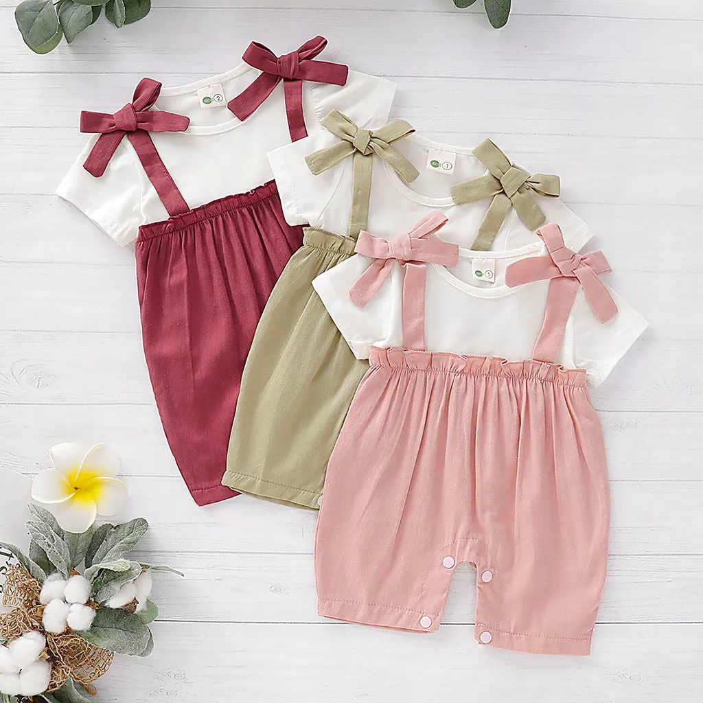 

Newborn Cotton Linen Romper Baby Boy Girl Solid Print Ruffles Bow Jumpsuit Romper Clothes Baby Girl Romper Infantil Clothing