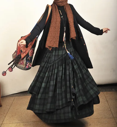 

Fashion Long Plaid Skirts Womens Thick Cotton Winter Skirts Saias Skirts