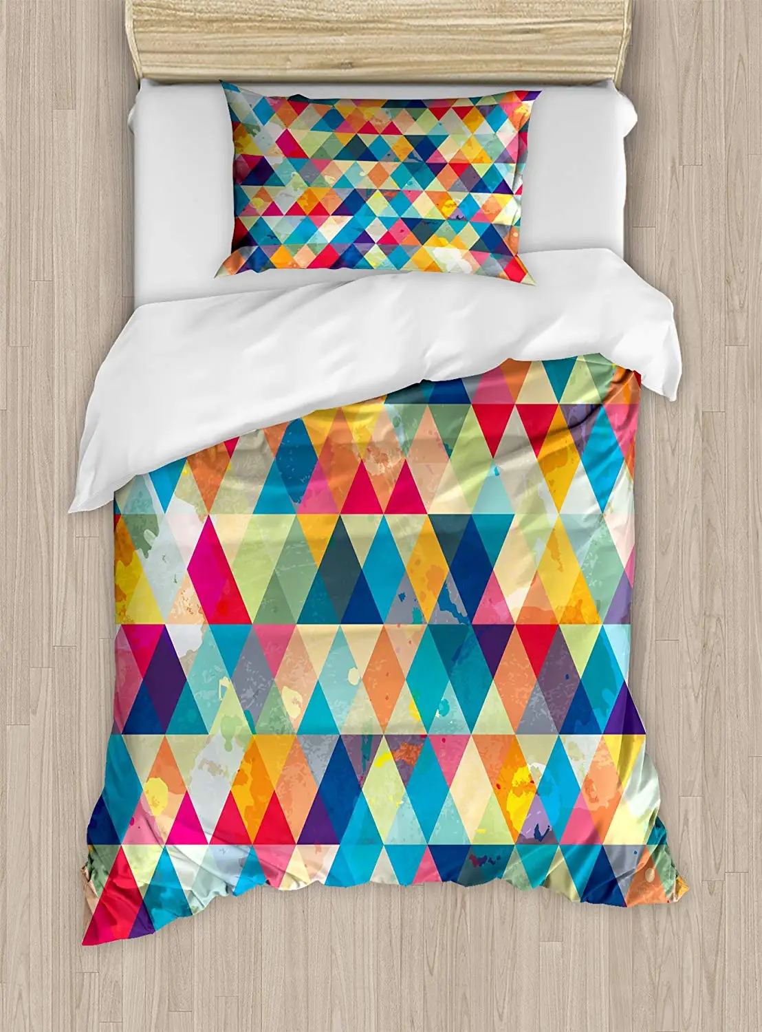 Abstract Triangle Duvet,Geometric Colorful Grunge Pattern Retro Motifs