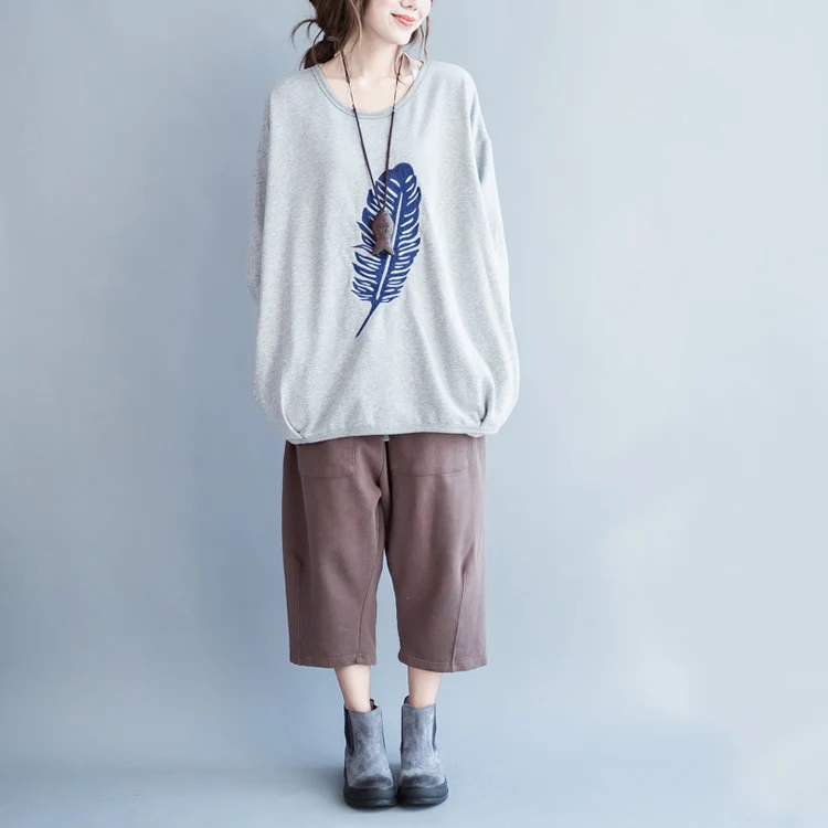 Elseisle Harajuku Для женщин свитер с капюшоном Перо печати японский черный балахон с принтом в Корейском стиле повседневные толстовки для Новинки