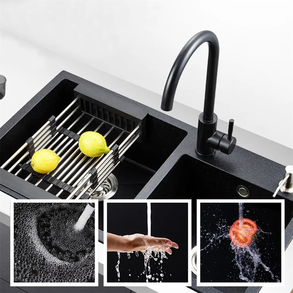 Hot and Cold Water Classic Black Kitchen Faucet 304 Stainless Steel Brushed Process Swivel Basin Faucet 360 Degree Rotation  (7)