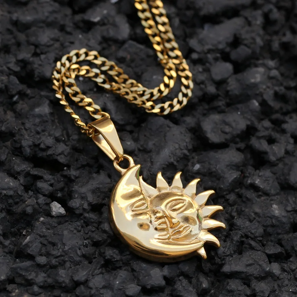 Новое поступление, мужское ожерелье с подвеской в стиле хип-хоп, Луна и солнце, нержавеющая сталь, модное мужское винтажное Очаровательное ожерелье, ювелирные изделия, подарки