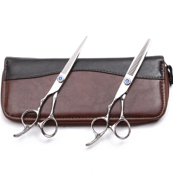 

2Pcs Left-Hand 5.5" 440C Customized Logo Hairdresser's Scissors Cutting Shears Thinning Shears Professional Hair Scissors C8002