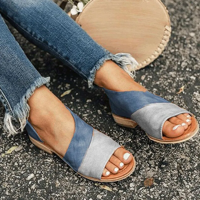 plain flat peep toe casual sandals slippers