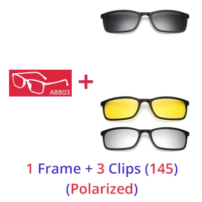 Ralferty Polarized Sunglasses Men Women 5 In 1 Magnetic Clip On Glasses TR90 Optical Prescription Eyeglass Frames Magnet Clips 1 Frame 3 Clips 145