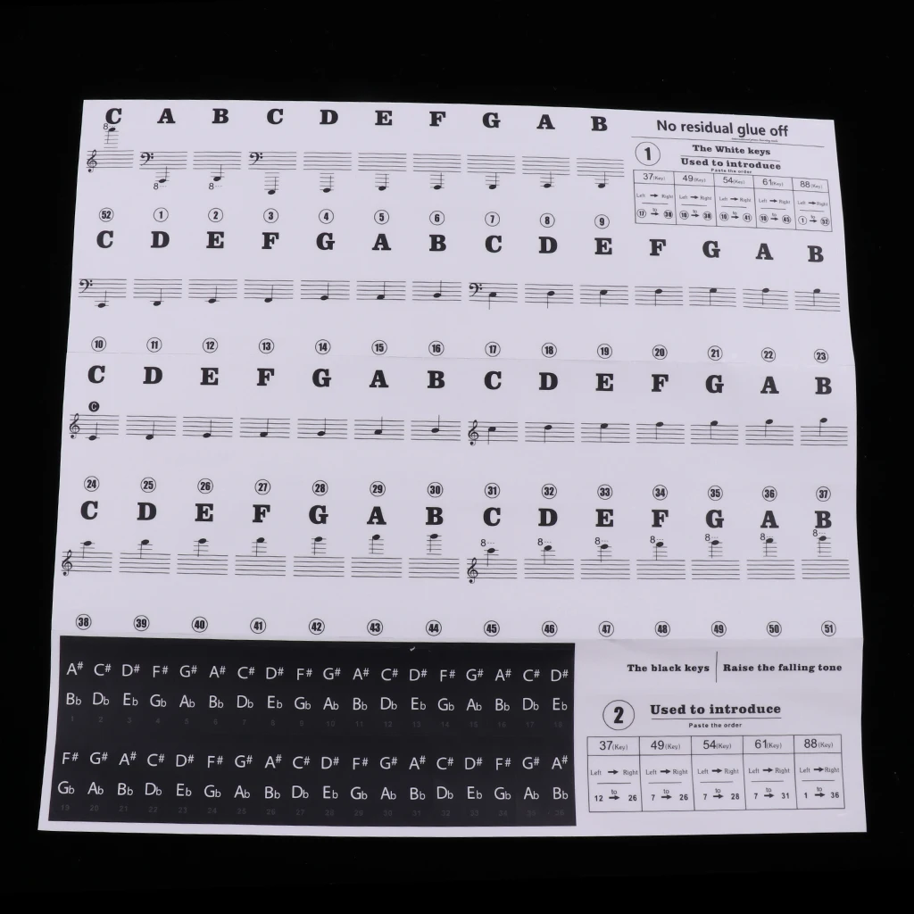 Beginners Piano Sticker 49/54/61/88 Key Music Note Lables Decals for Electronic Piano Parts