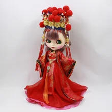 Наряды для куклы Blyth, китайский наряд для невесты, включая корону, костюм для 1/6 azone BJD pullip licca