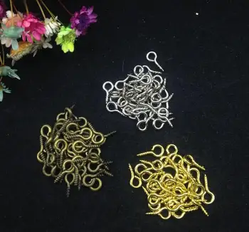 

100pieces 5*10mm silver/bronze/gold color metal Eyehook Bail Top Drilled Screw Eye Bail Pins Jewelry Findings for vial pendant